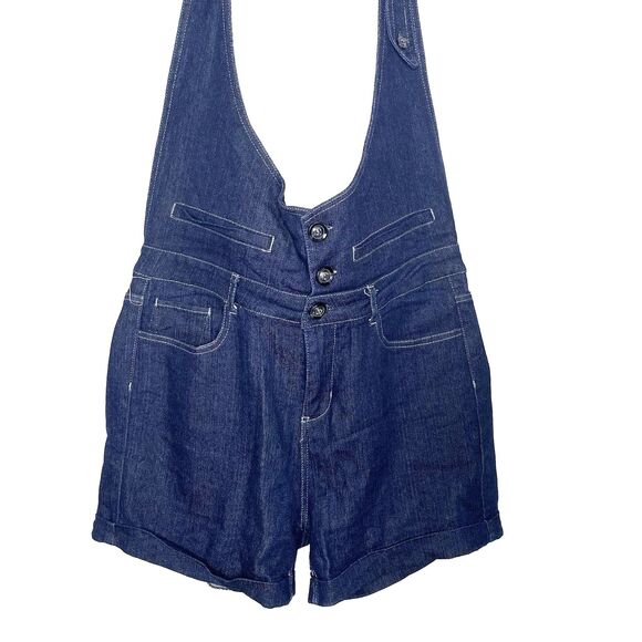 KO KO AILIS Romper Denim Halter Button Front Stretch Cuffed Retro Womens 14 Blue - Picture 1 of 11
